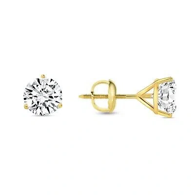 Pre-owned Shine Brite With A Diamond 3.50 Ct Round Cut Earrings Studs Solid Real 14k Yellow Gold Screw Back Martini In White/colorless