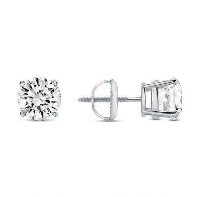 Pre-owned Shine Brite With A Diamond 4 Ct Round Solid 950 Platinum Simulated Diamond Earrings Studs Basket Screw Back In White/colorless