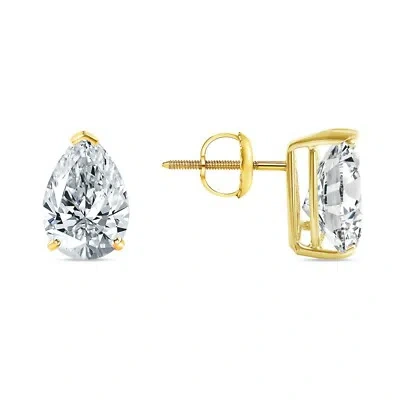 Pre-owned Shine Brite With A Diamond 4 Ct Pear Teardrop Cut Earrings Studs Solid 14k Yellow Gold Screw Back Basket In White/colorless
