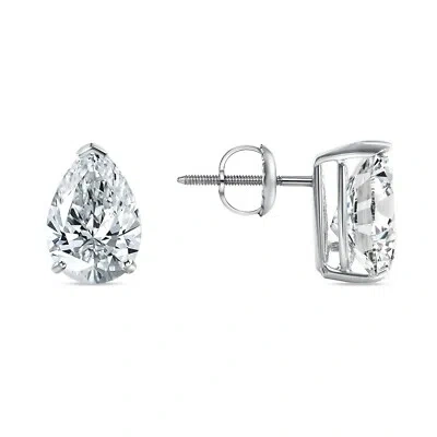 Pre-owned Shine Brite With A Diamond 4 Ct Pear Teardrop Cut Earrings Studs Solid 14k White Gold Screw Back Basket In White/colorless