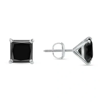 Pre-owned Shine Brite With A Diamond 4 Ct Princess Cut Black Earrings Studs Solid 14k White Gold Screw Back Martini In White/colorless