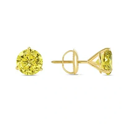 Pre-owned Shine Brite With A Diamond 4 Ct Round Cut Canary Earrings Studs Solid 18k Yellow Gold Screw Back Martini
