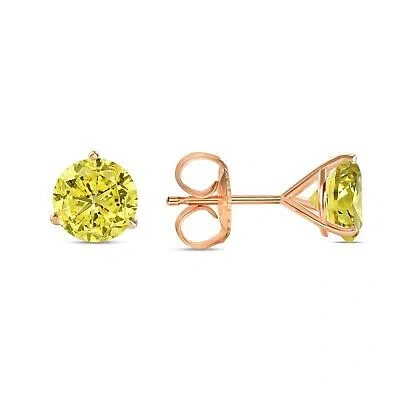 Pre-owned Shine Brite With A Diamond 4 Ct Round Cut Canary Earrings Studs Solid Real 14k Rose Gold Push Back Martini In Pink