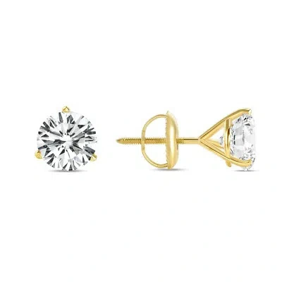 Pre-owned Shine Brite With A Diamond 4 Ct Round Earrings Studs Martini Real 14k Yellow Gold Brilliant Cut Screw Back In White/colorless