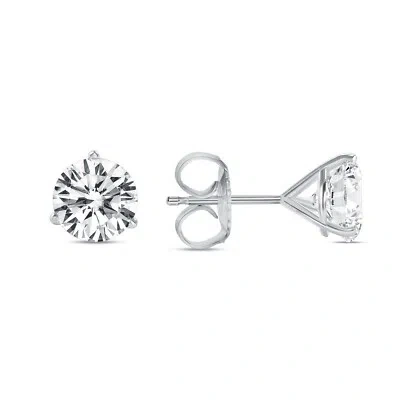 Pre-owned Shine Brite With A Diamond 4 Ct Round Earrings Studs Solid 14k White Gold Brilliant Cut Push Back Martini In White/colorless