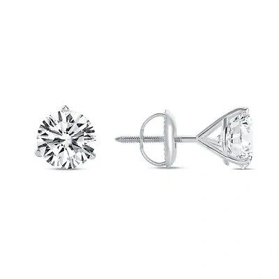 Pre-owned Shine Brite With A Diamond 4 Ct Round Real 14k White Gold Simulate Diamond Earrings Studs Martini Screwback In White/colorless