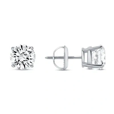 Pre-owned Shine Brite With A Diamond 4 Ct Round Real 18k White Gold Simulated Diamond Earrings Studs Basket Screwback In White/colorless