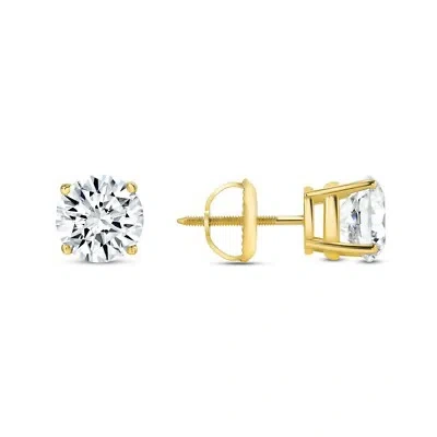 Pre-owned Shine Brite With A Diamond 4 Ct Round Real 18k Yellow Gold Simulate Diamond Earrings Studs Basket Screwback In White/colorless
