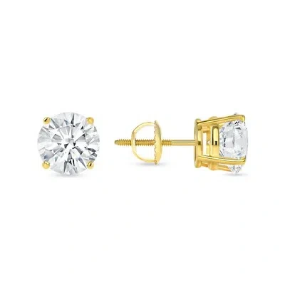 Pre-owned Shine Brite With A Diamond 4.5 Ct Round Cut Earrings Studs Real Solid 14k Yellow Gold Screw Back Basket In White/colorless