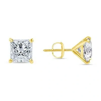 Pre-owned Shine Brite With A Diamond 4.50 Ct Princess Cut Earrings Studs Solid 14k Yellow Gold Screw Back Martini In White/colorless