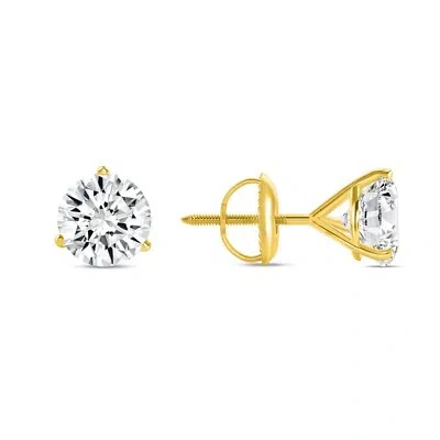 Pre-owned Shine Brite With A Diamond 4.50 Ct Round Cut Earrings Studs Solid Real 14k Yellow Gold Screw Back Martini In White/colorless