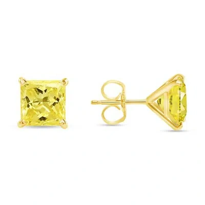 Pre-owned Shine Brite With A Diamond 5 Ct Princess Cut Canary Earrings Studs Solid 14k Yellow Gold Push Back Martini