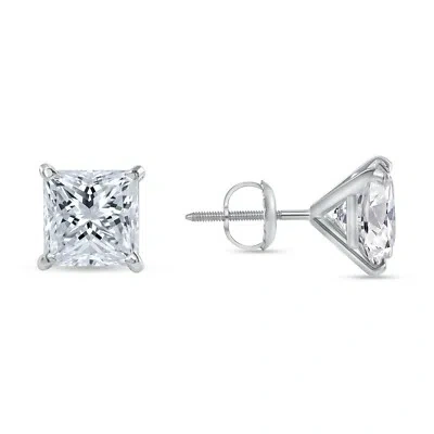 Pre-owned Shine Brite With A Diamond 5 Ct Princess Cut Earrings Studs Real Solid 14k White Gold Screw Back Martini In White/colorless