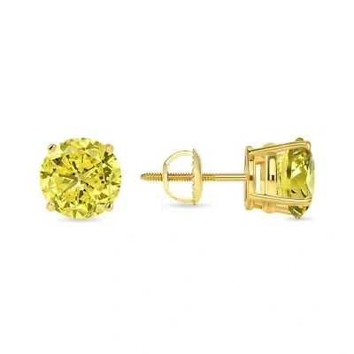 Pre-owned Shine Brite With A Diamond 5 Ct Round Cut Canary Earrings Studs Solid 14k Yellow Gold Screw Back Basket
