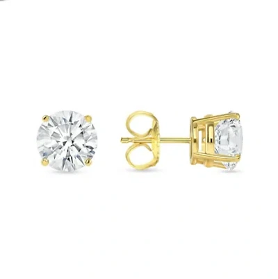 Pre-owned Shine Brite With A Diamond 5 Ct Round Cut Earrings Studs Solid Real 18k Yellow Gold Push Back Basket In White/colorless