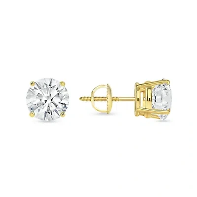 Pre-owned Shine Brite With A Diamond 5 Ct Round Cut Earrings Studs Solid Real 18k Yellow Gold Screw Back Basket In White/colorless