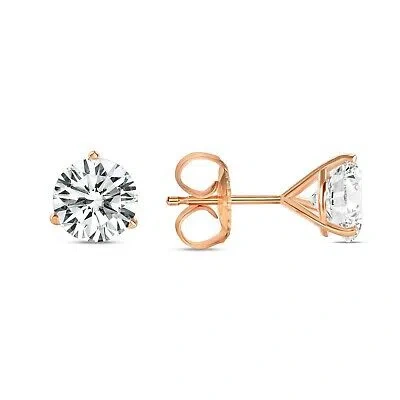 Pre-owned Shine Brite With A Diamond 5 Ct Round Earrings Studs Solid 14k Rose Gold Brilliant Cut Push Back Martini In White/colorless
