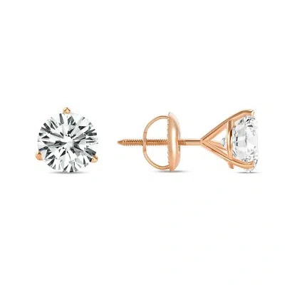 Pre-owned Shine Brite With A Diamond 5 Ct Round Earrings Studs Solid 14k Rose Gold Brilliant Cut Screw Back Martini In White/colorless