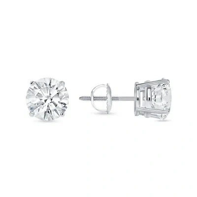 Pre-owned Shine Brite With A Diamond 5 Ct Round Earrings Studs Solid 14k White Gold Brilliant Cut Screw Back Basket In White/colorless