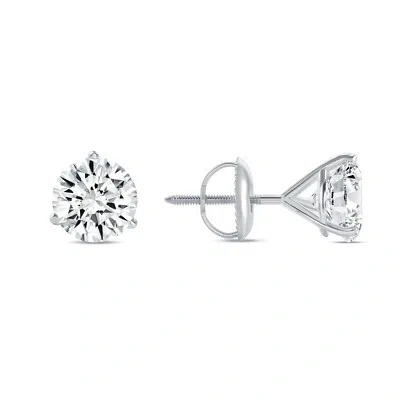 Pre-owned Shine Brite With A Diamond 5 Ct Round Earrings Studs Solid 14k White Gold Brilliant Cut Screw Back Martini In White/colorless