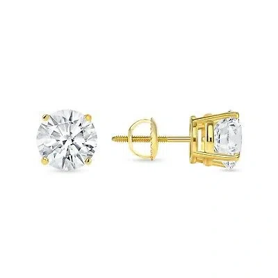 Pre-owned Shine Brite With A Diamond 5 Ct Round Earrings Studs Solid 14k Yellow Gold Brilliant Cut Screw Back Basket In White/colorless
