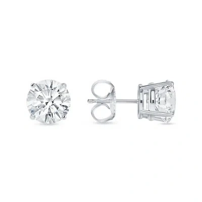 Pre-owned Shine Brite With A Diamond 5 Ct Round Earrings Studs Solid 18k White Gold Brilliant Cut Push Back Basket In White/colorless