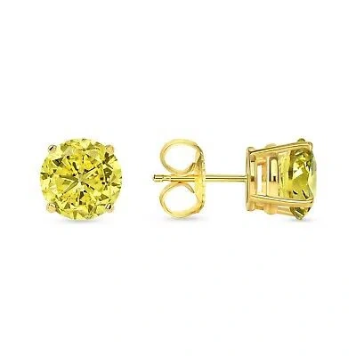 Pre-owned Shine Brite With A Diamond 5.50 Ct Round Cut Canary Earrings Studs Solid 14k Yellow Gold Push Back Basket
