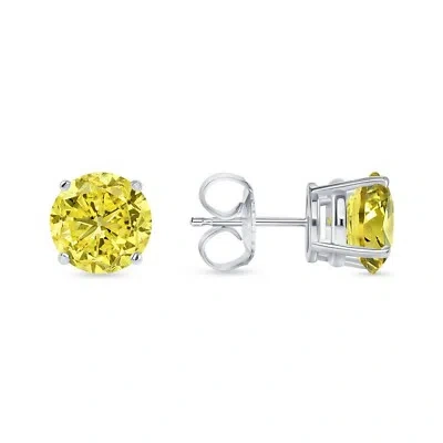 Pre-owned Shine Brite With A Diamond 5.50 Ct Round Cut Canary Earrings Studs Solid 18k White Gold Push Back Basket