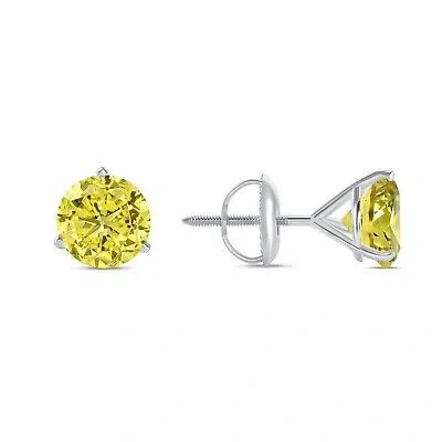 Pre-owned Shine Brite With A Diamond 5.50 Ct Round Cut Canary Earrings Studs Solid 18k White Gold Screw Back Martini