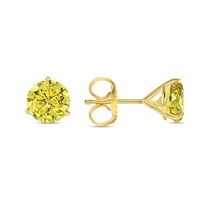 Pre-owned Shine Brite With A Diamond 5.50 Ct Round Cut Canary Earrings Studs Solid 18k Yellow Gold Push Back Martini