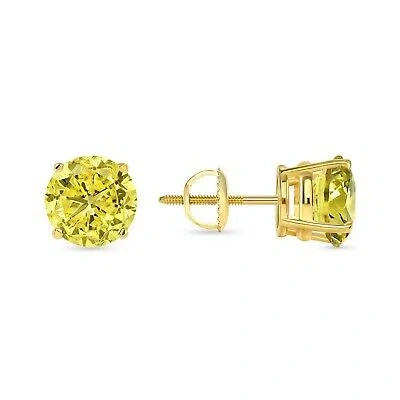 Pre-owned Shine Brite With A Diamond 5.50 Ct Round Cut Canary Earrings Studs Solid 18k Yellow Gold Screw Back Basket