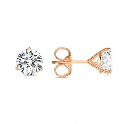 Pre-owned Shine Brite With A Diamond 5.50 Ct Round Cut Earrings Studs Solid Real 14k Rose Gold Push Back Martini In White/colorless