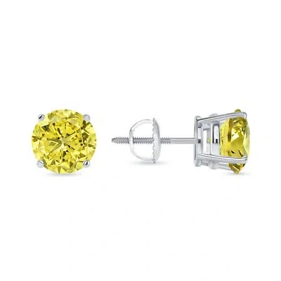 Pre-owned Shine Brite With A Diamond 6 Ct Round Cut Canary Earrings Studs Solid Real 950 Platinum Screw Back Basket In White