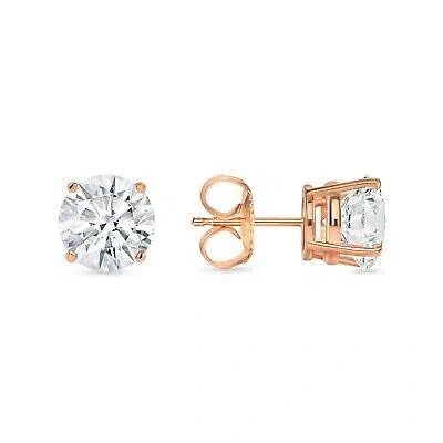 Pre-owned Shine Brite With A Diamond 6 Ct Round Earrings Studs Solid 14k Rose Gold Brilliant Cut Push Back Basket In White/colorless