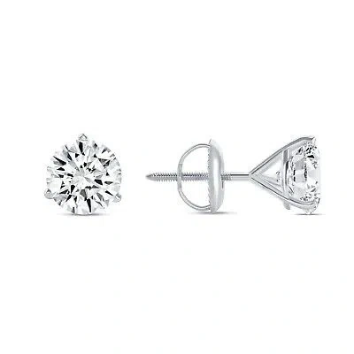 Pre-owned Shine Brite With A Diamond 6 Ct Round Earrings Studs Solid 14k White Gold Brilliant Cut Screw Back Martini In White/colorless