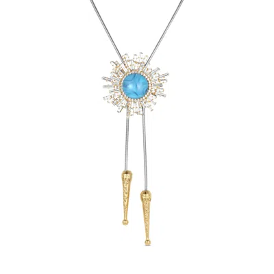 Shine Like Me Women's Silver / Blue / Gold Two-toned Silver & Gold Havana Bolo Tie