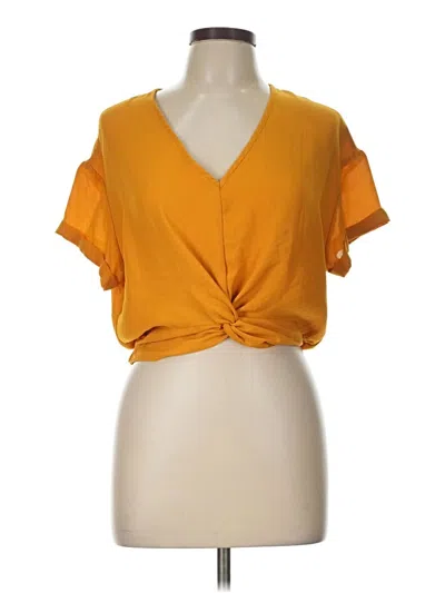 Pre-owned Shinestar Short Sleeve Top Orange Plunge Neckline Tops