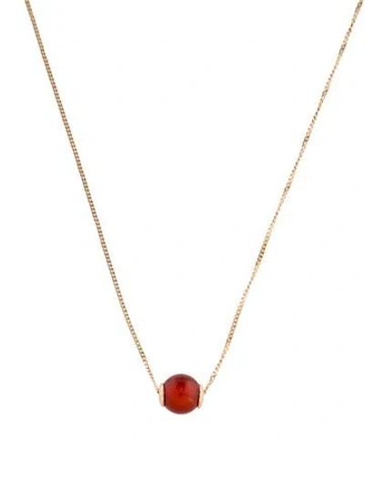 Pre-owned Shinola 14k Carnelian Bead Pendant Necklace, 18" In Multi