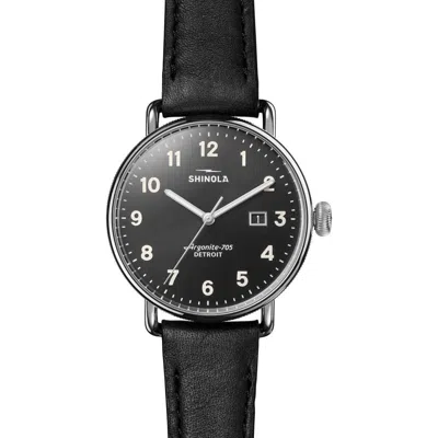 Shinola Canfield Leather Strap Watch, 38mm In Black