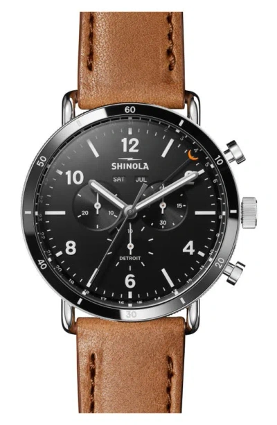 Shinola Canfield Sport Chronograph Leather Strap Watch, 45mm In Black
