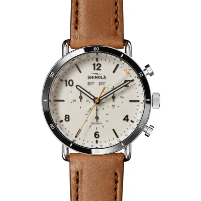 Shinola Canfield Sport Leather Strap Watch, 45mm In White