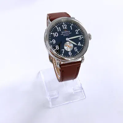 Pre-owned Shinola Classic  Runwell Navy Blue Dial With Leather Men Women Watch 41mm