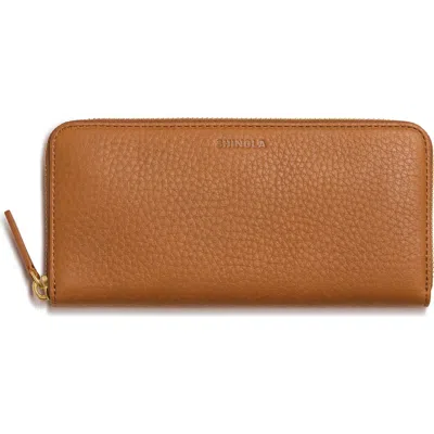 Shinola Continental Pebble Leather Zip Wallet In Brown