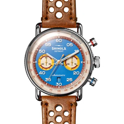 Shinola Lap 7 Canfield Speedway Chronograph Leather Strap Watch, 44mm In Horizon Blu