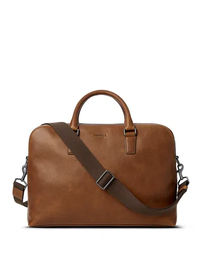 Shinola Leather Double Zip Brief Navigator In Brown
