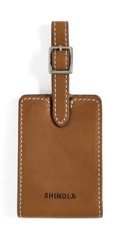 Shinola Leather Luggage Id Tag Tan