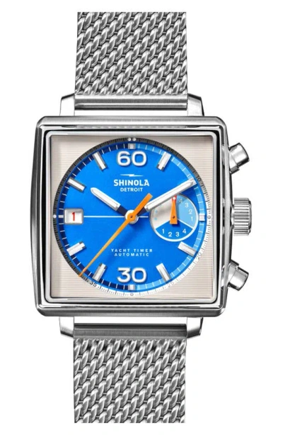 Shinola Mackinac Steel Mesh Bracelet Chronograph Watch, 40mm In Silver/ Blue