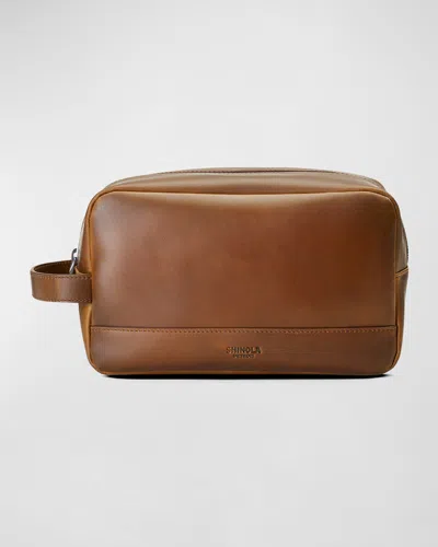 Shinola Men's Navigator Leather Zip Travel Kit Bag In Brown