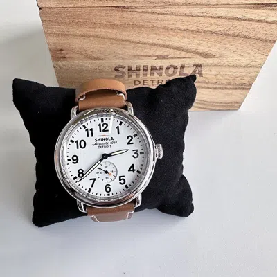 Pre-owned Shinola Men Women  Runwell White Dial With Brown Leather Strap Watch 41mm