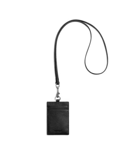 Shinola Pebbled Leather Lanyard Cardholder In Black